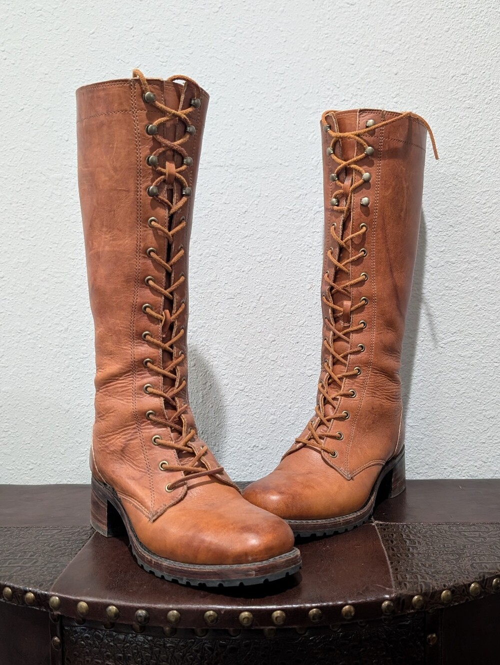 Frye Campus Lug Tall Lace Up Boots – Cognac Leather – Size 9 - Picture 10 of 16